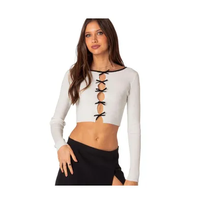 Women's Billy bow cut out ribbed crop top