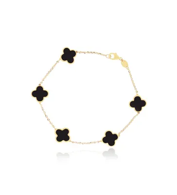 The Lovery Small Onyx Clover Bracelet 14K Yellow Gold