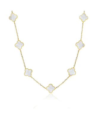 The Lovery Small Mother of Pearl Clover Necklace 14K Gold