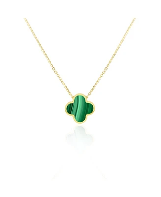 The Lovery Extra Large Malachite Single Clover Necklace 14K Gold
