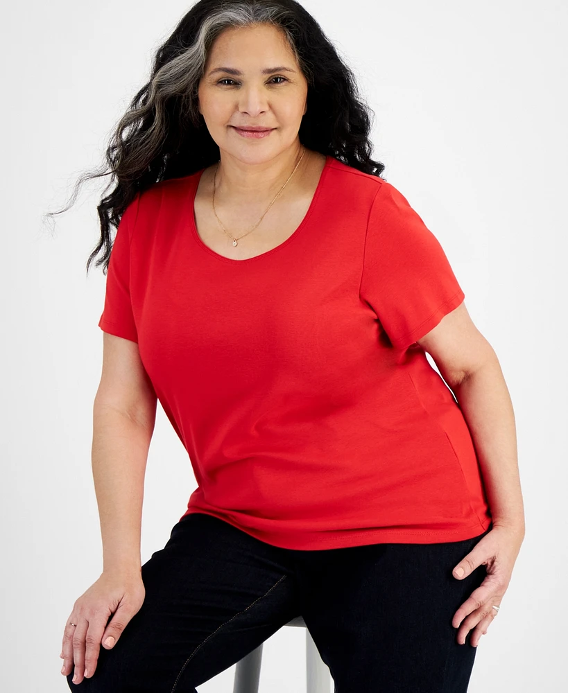 Style & Co Women's Plus Short-Sleeve Scoop-Neck Top