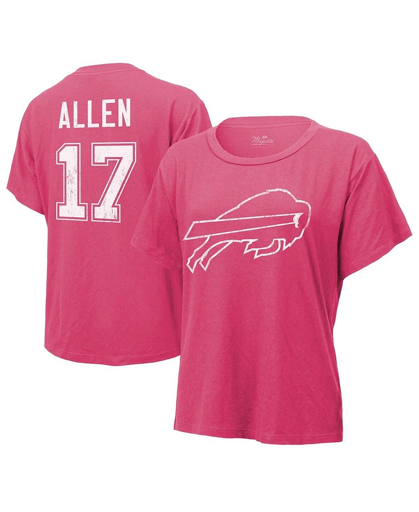 Women's Majestic Threads Josh Allen Pink Distressed Buffalo Bills Name and Number T-shirt