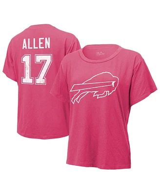 Women's Majestic Threads Josh Allen Pink Distressed Buffalo Bills Name and Number T-shirt