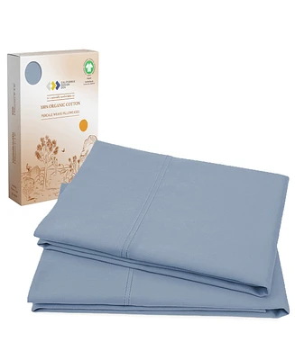 King Pillow Cases Set of 2 – 100% Organic Cotton, Cool and Crisp Percale, Fits Pillows