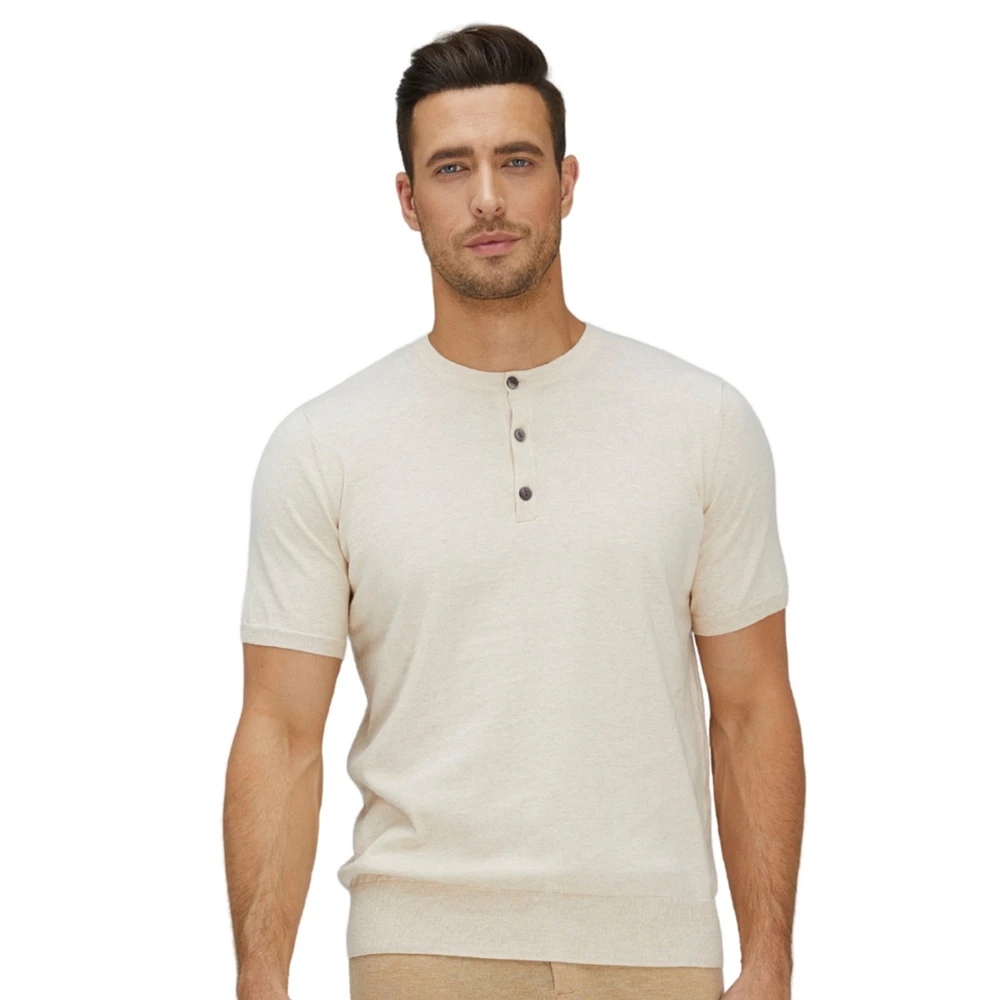 Bellemere New York Men's ShortTrim Fit Cotton Cashmere Henley T-Shirt
