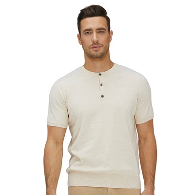 Bellemere New York Men's ShortTrim Fit Cotton Cashmere Henley T-Shirt