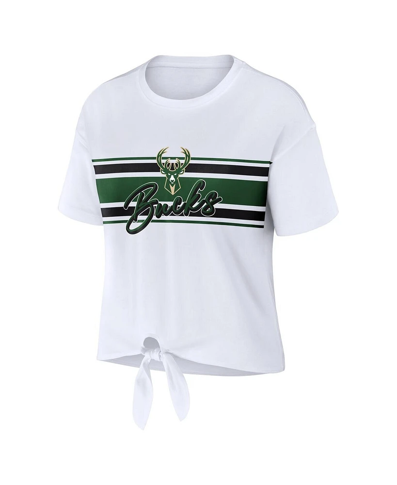 Women's Wear by Erin Andrews White Milwaukee Bucks Tie-Front T-shirt
