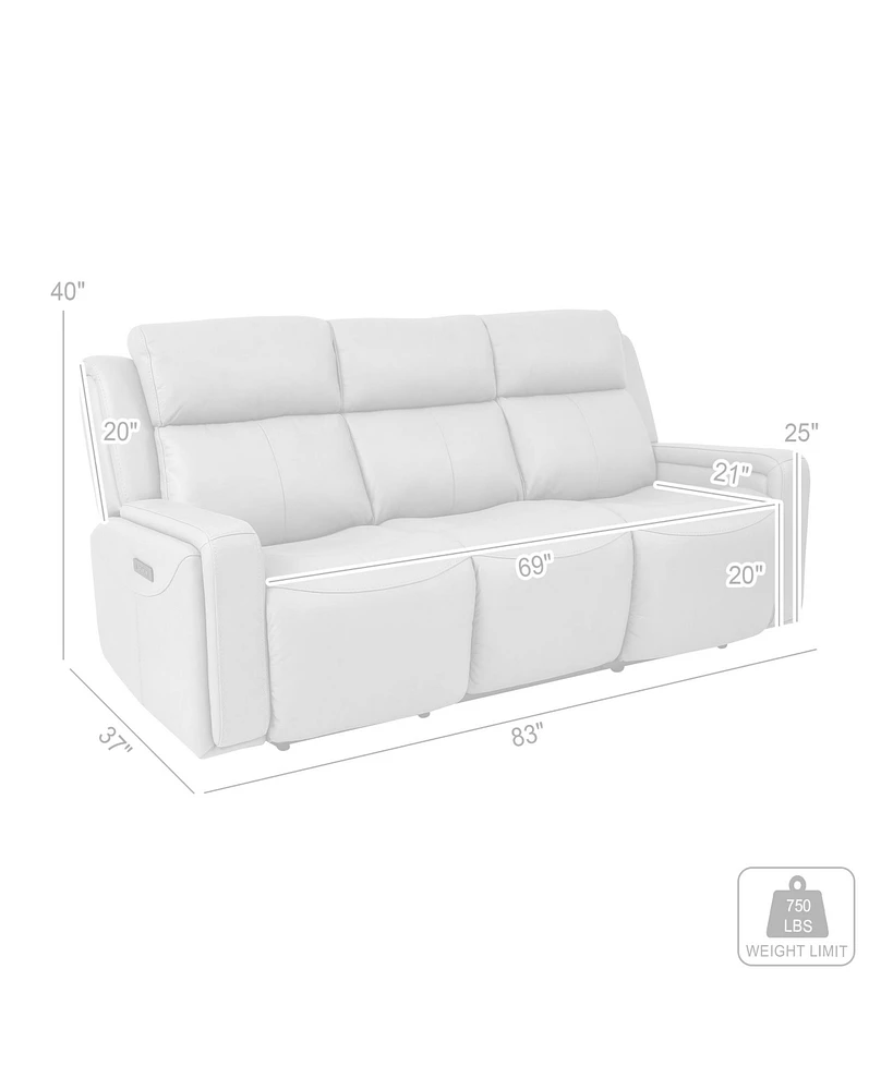 Claude 83" Genuine Leather in Dual Power Headrest and Lumbar Support Reclining Sofa