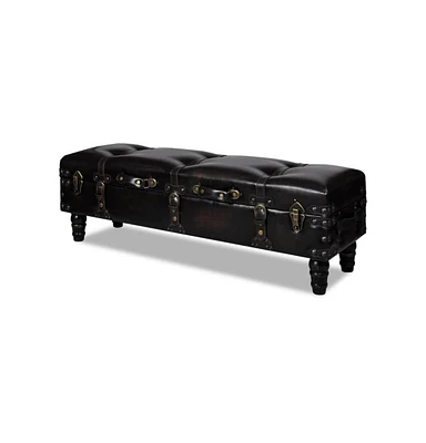 Storage Bench 43.7" Dark Brown Solid Wood Pine&Faux Leather