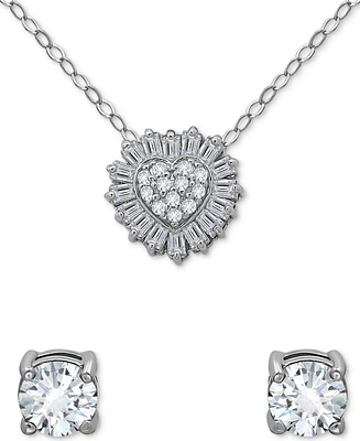 Giani Bernini 2-Pc. Set Cubic Zirconia Heart Pendant Necklace & Solitaire Stud Earrings, Created for Macy's