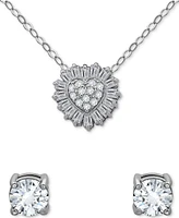 Giani Bernini 2-Pc. Set Cubic Zirconia Heart Pendant Necklace & Solitaire Stud Earrings, Created for Macy's