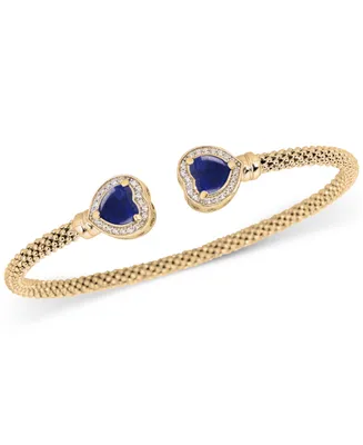 Lapis & White Topaz (1/3 ct. t.w.) Heart Halo Cuff Bracelet 14k Gold-Plated Sterling Silver (Also available Onyx, Amethyst, Swiss Blue or