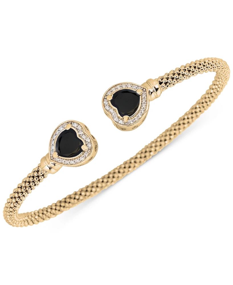 Lapis & White Topaz (1/3 ct. t.w.) Heart Halo Cuff Bracelet 14k Gold-Plated Sterling Silver (Also available Onyx, Amethyst, Swiss Blue or