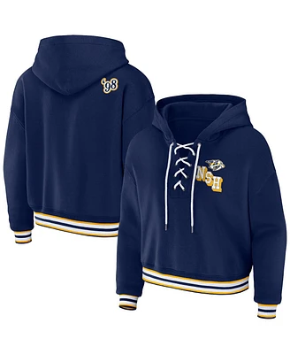 Women's Wear by Erin Andrews Navy Nashville Predators Lace-Up Pullover Hoodie