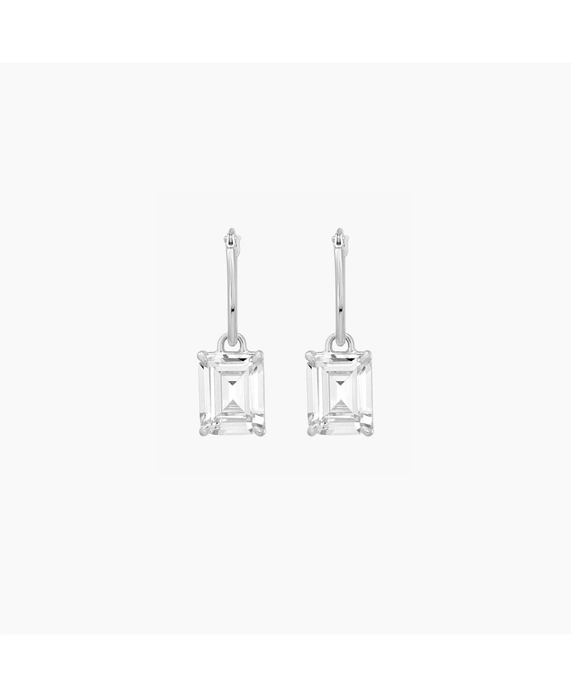Sterling Silver 18k Gold Plated Sparkle Dangling Pendant Hoop Earrings