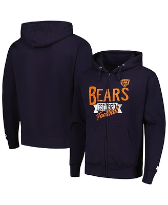 Men's Starter Navy Distressed Chicago Bears Domestic Post Season Full-Zip Hoodie