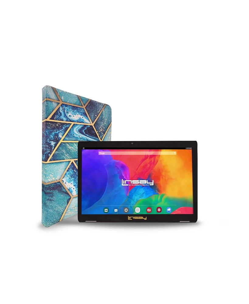 New Linsay 10.1" Tablet Octa Core 128GB Bundle with "Art and Ocean" Defender Case Newest Android 14 Google Certified