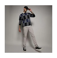 Campus Sutra Men's Blue Block Check Pullover Sweater