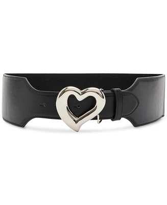 Steve Madden Women's Heart Buckle Stretch Faux-Leather Belt