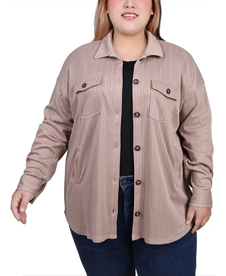 Ny Collection Plus Long Sleeve Textured Knit Shirt Jacket