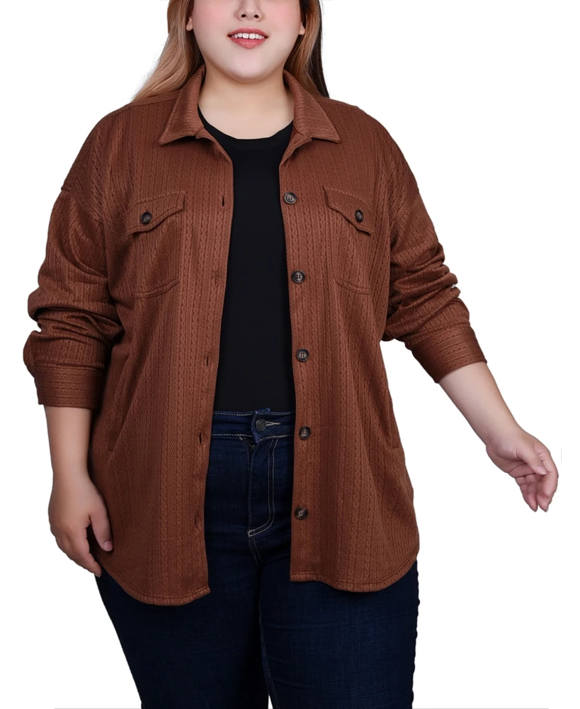 Ny Collection Plus Long Sleeve Textured Knit Shirt Jacket