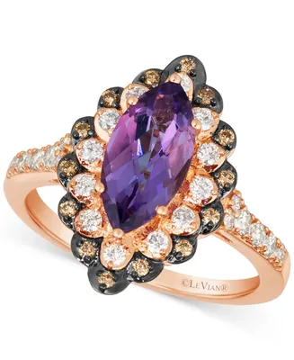 Le Vian Grape Amethyst (1-3/8 ct. t.w.) & Diamond (3/8 ct. t.w.) Marquise Halo Ring in 14k Rose Gold