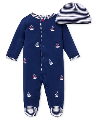 Little Me Baby Boys Sailboat Coverall and Hat, 2 Piece Set