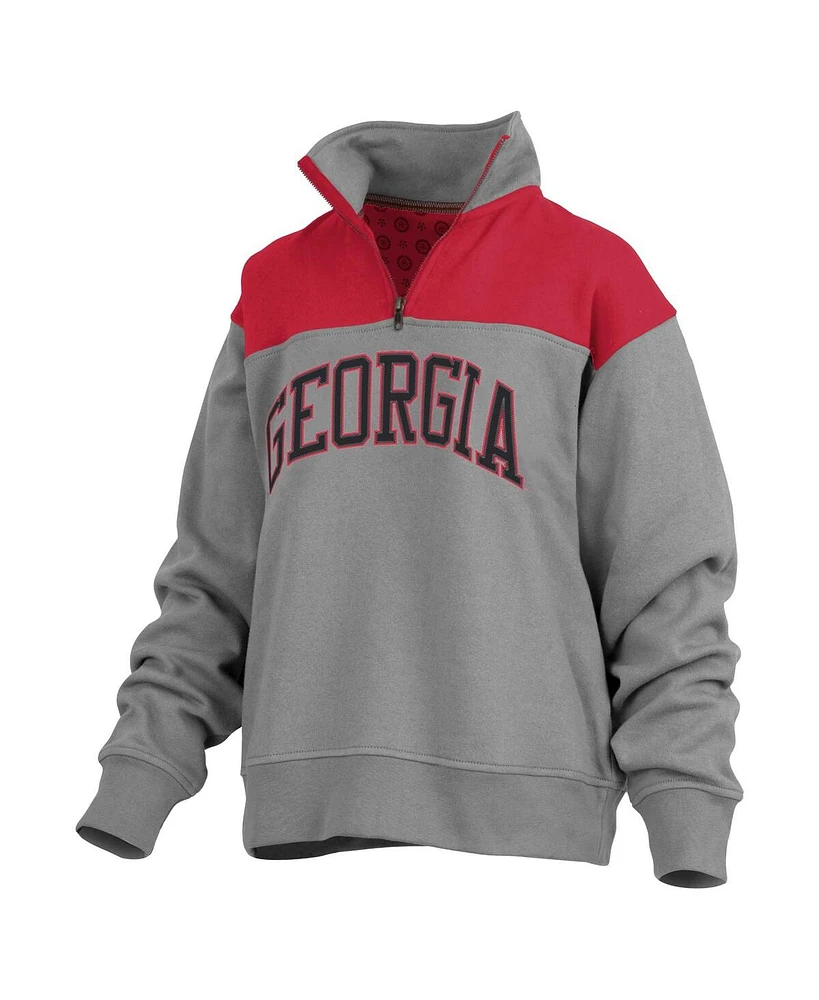 Women's Pressbox Gray Georgia Bulldogs Avon Fleece Quarter-Zip Jacket
