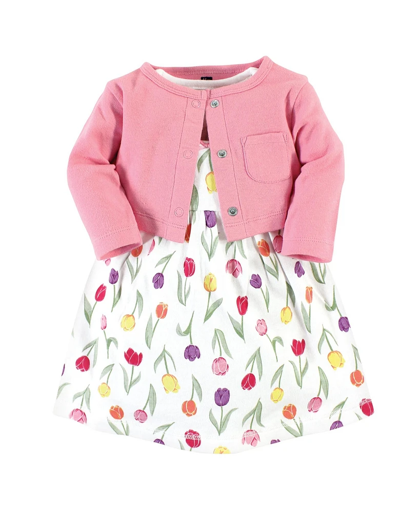 Hudson Baby Baby Girls Hudson Cotton Dress and Cardigan Set