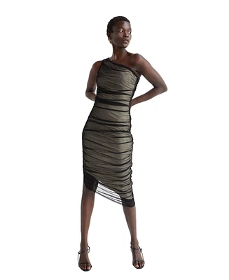 Crescent Women's Arya One Shoulder Ruched Mesh Midi Dress