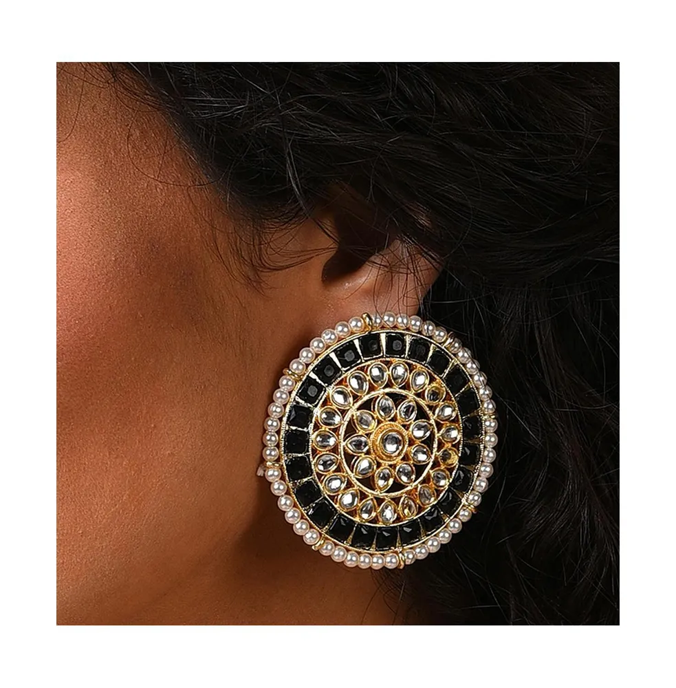 Sohi Women's Black Stone Stud Earrings