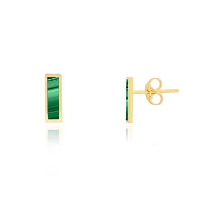 The Lovery Malachite Bar Stud Earrings 14K Gold