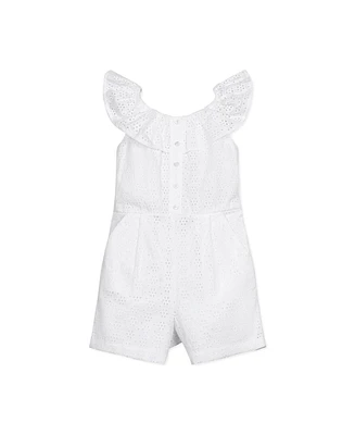 Hope & Henry Girls' Ruffle Collar Button Front Eyelet Romper, Toddler