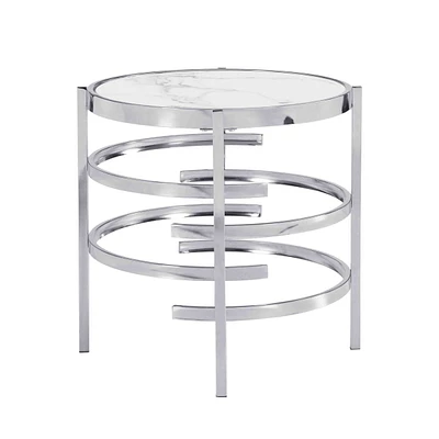 Sintered Stone Top End Table: Modern Chrome Design