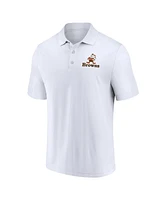 Men's Fanatics White, Brown Distressed Cleveland Browns Throwback Two-Pack Polo Shirt Set