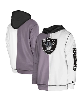 Men's New Era Silver, White Las Vegas Raiders Third Down Split Raglan Pullover Hoodie