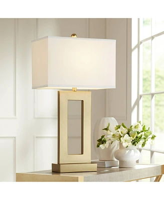 Marshall Modern Glam Luxury Table Lamp 30" Tall Gold Metal Open Base Oatmeal Rectangular Shade Decor for Living Room Bedroom House Bedside Nights