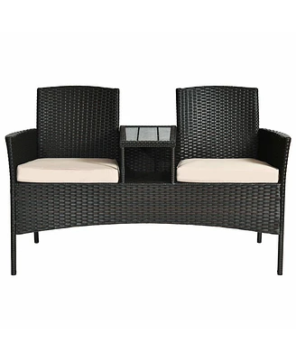 Patented Modern Patio Set with Built-in Coffee Table and Cushions