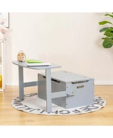 3-in-1 Kids Convertible Storage Bench Wood Activity Table and Chair Set