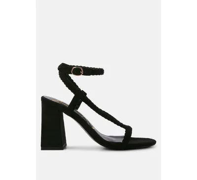 Womens Smoosh Braided Block Heel Sandals