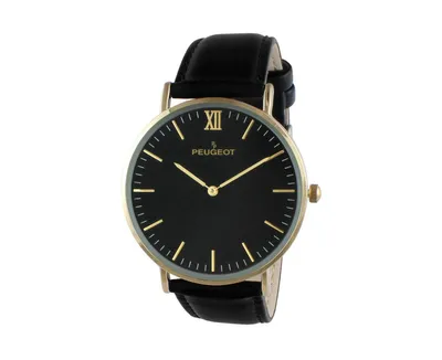 Peugeot Men's 40mm Black Dial Super Slim Leather Strap Watch