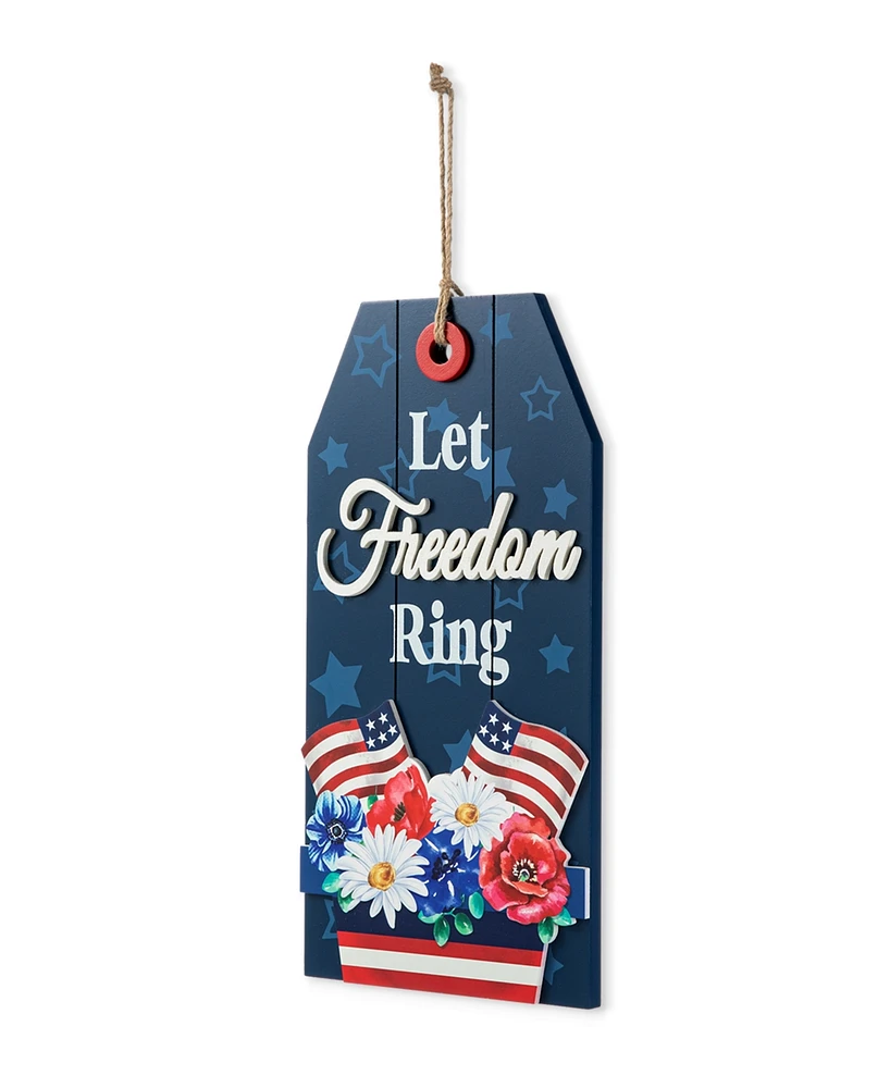 Glitzhome 15.75" H Patriotic, Americana Wooden Word Sign Door Hanger