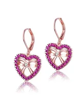 GiGiGirl Kids 18k Rose Gold Plated Hollow Heart Dangle Earrings with Red Cubic Zirconia and Infinity Ribbon