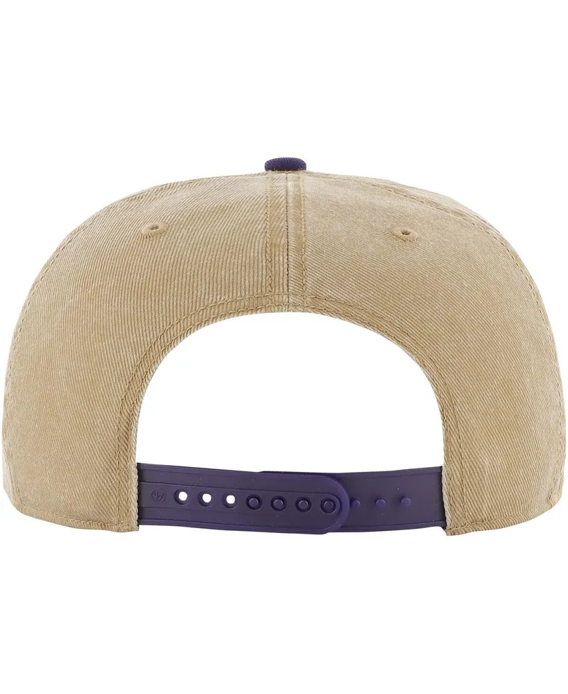 Men's '47 Brand Khaki, Purple Distressed Los Angeles Lakers Chilmark Captain Snapback Hat