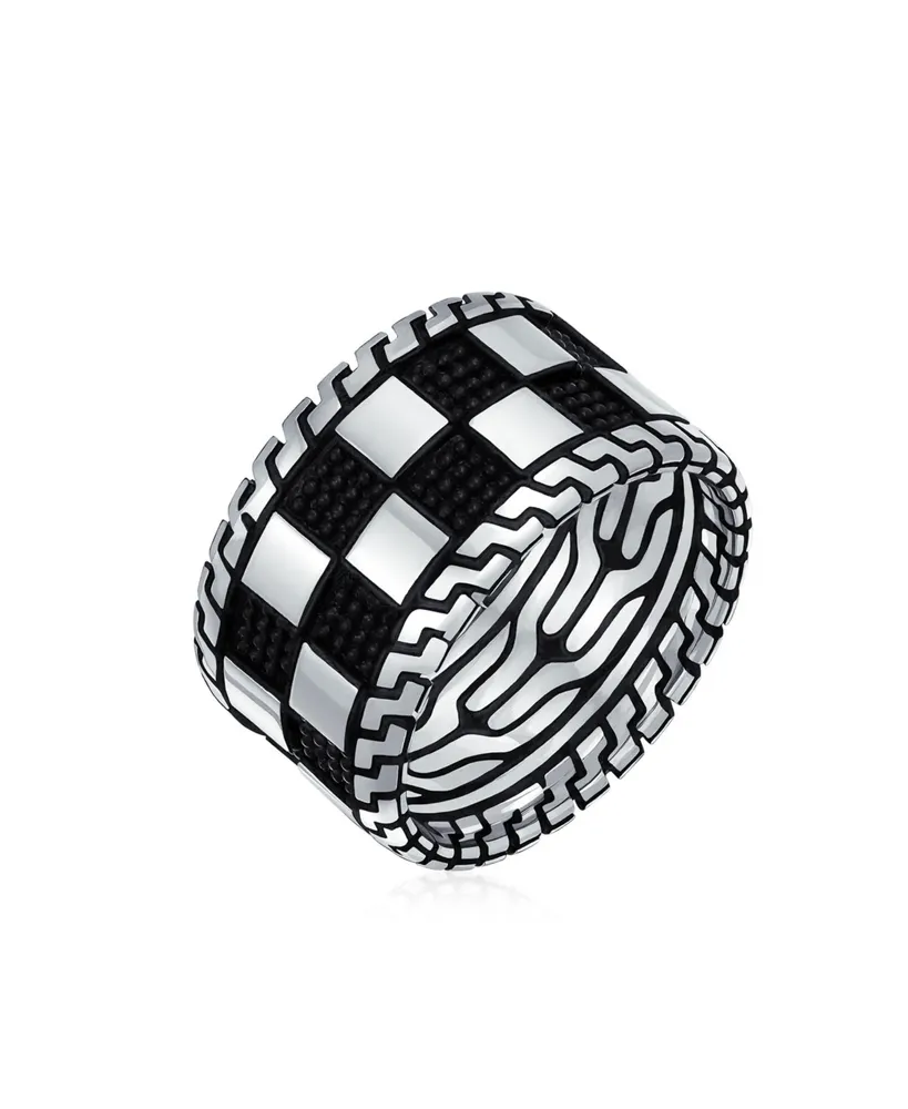 Bling Jewelry Inside Out Two Tone Black Silver Geometric Check Board Squares Chess Ring Band Heavy Solid Wide 12MM