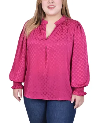 Ny Collection Plus Long Sleeve Smocked Cuff Blouse