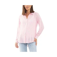 Ripe Maternity Emmy Stripe Button Up Shirt Bubble Gum/White