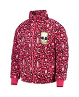 Men's Freeze Max Pink The Simpsons Bart Leopard Print Raglan Full-Zip Puffer Jacket