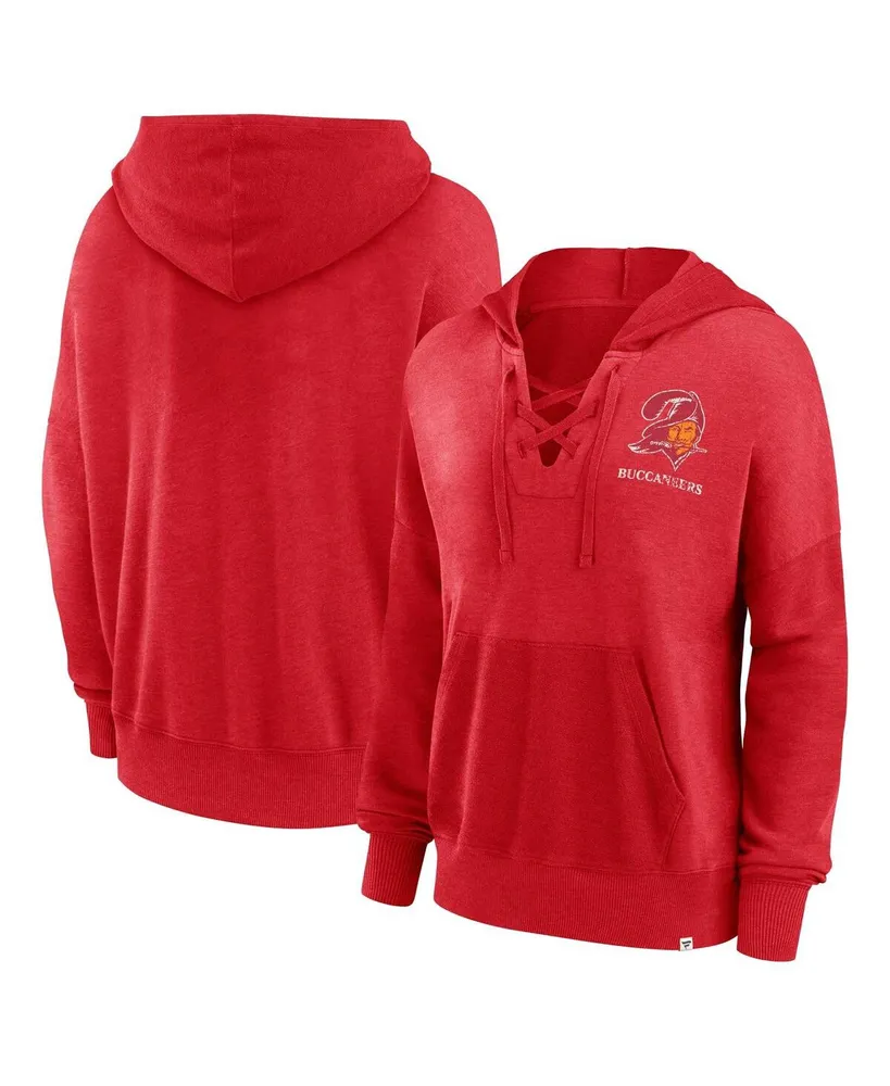 Women's Fanatics Red Distressed Tampa Bay Buccaneers Heritage Snow Wash French Terry Lace-Up Pullover Hoodie
