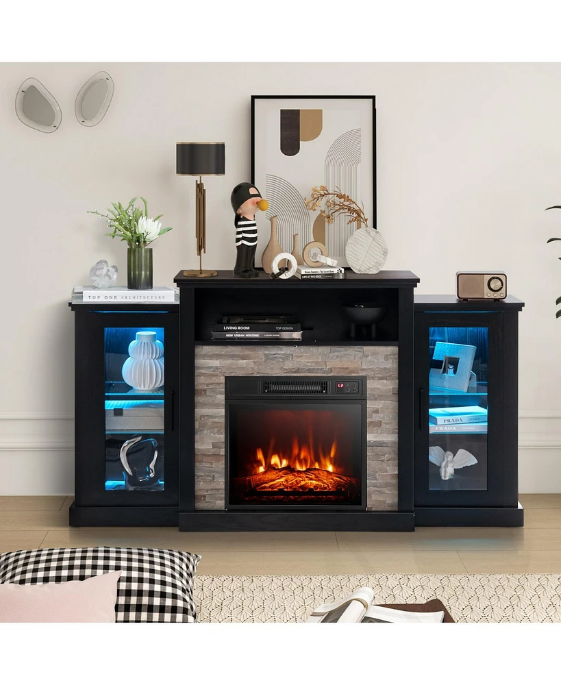 Fireplace Tv Stand with 16-Color Led Lights For TVs Living Room